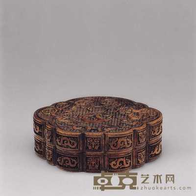 清 竹雕海棠式雕龙纹书盒 高5cm
